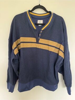 BDG Navy and Mustard Stripe Henley Sweater
